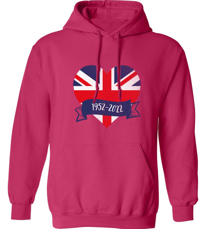 British flag heart Queens jubilee adults unisex pink hoodie 2XL