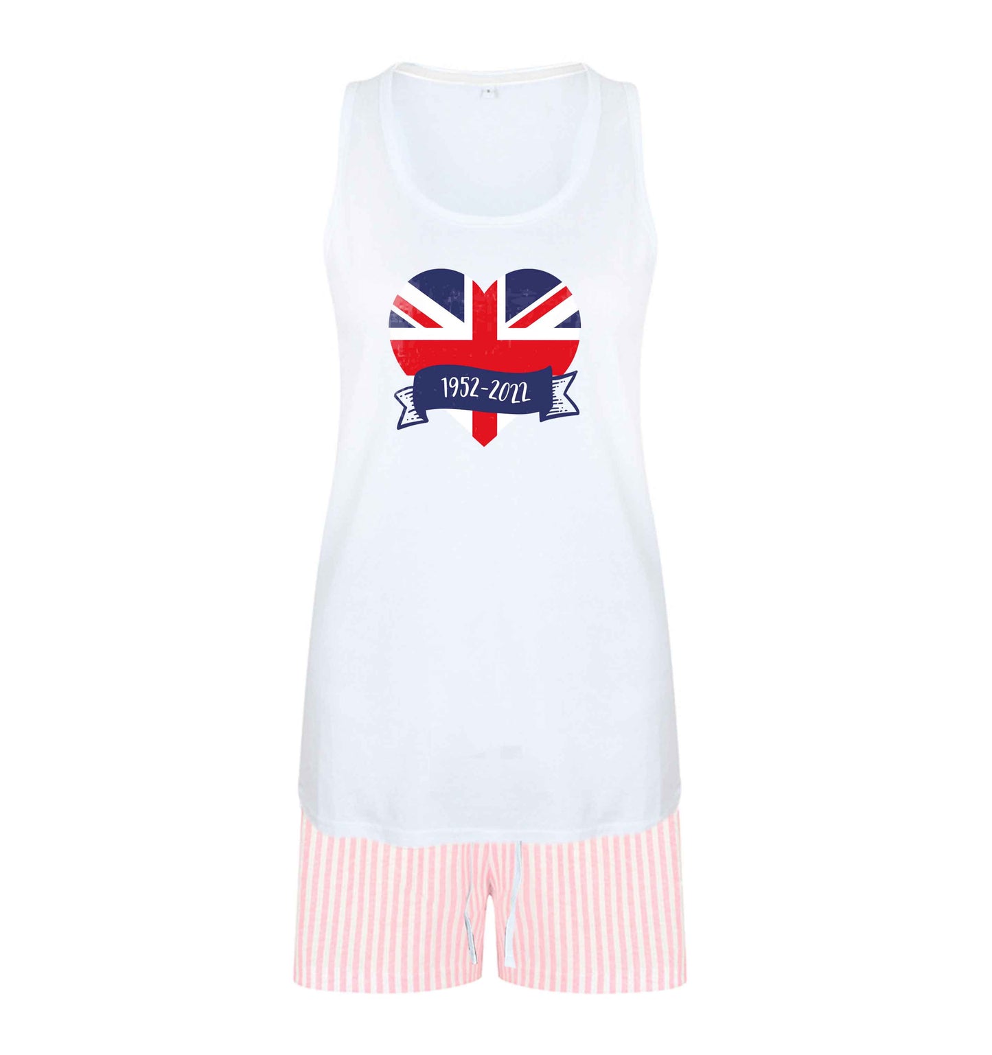 British flag heart Queens jubilee size XL women's pyjama shorts set in pink 