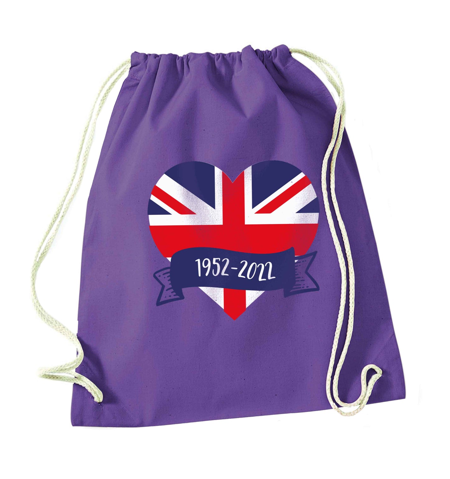 British flag heart Queens jubilee purple drawstring bag