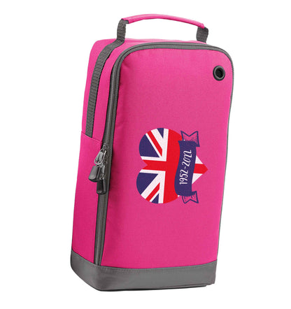 British flag heart Queens jubilee pink sports shoe bag horizontal print