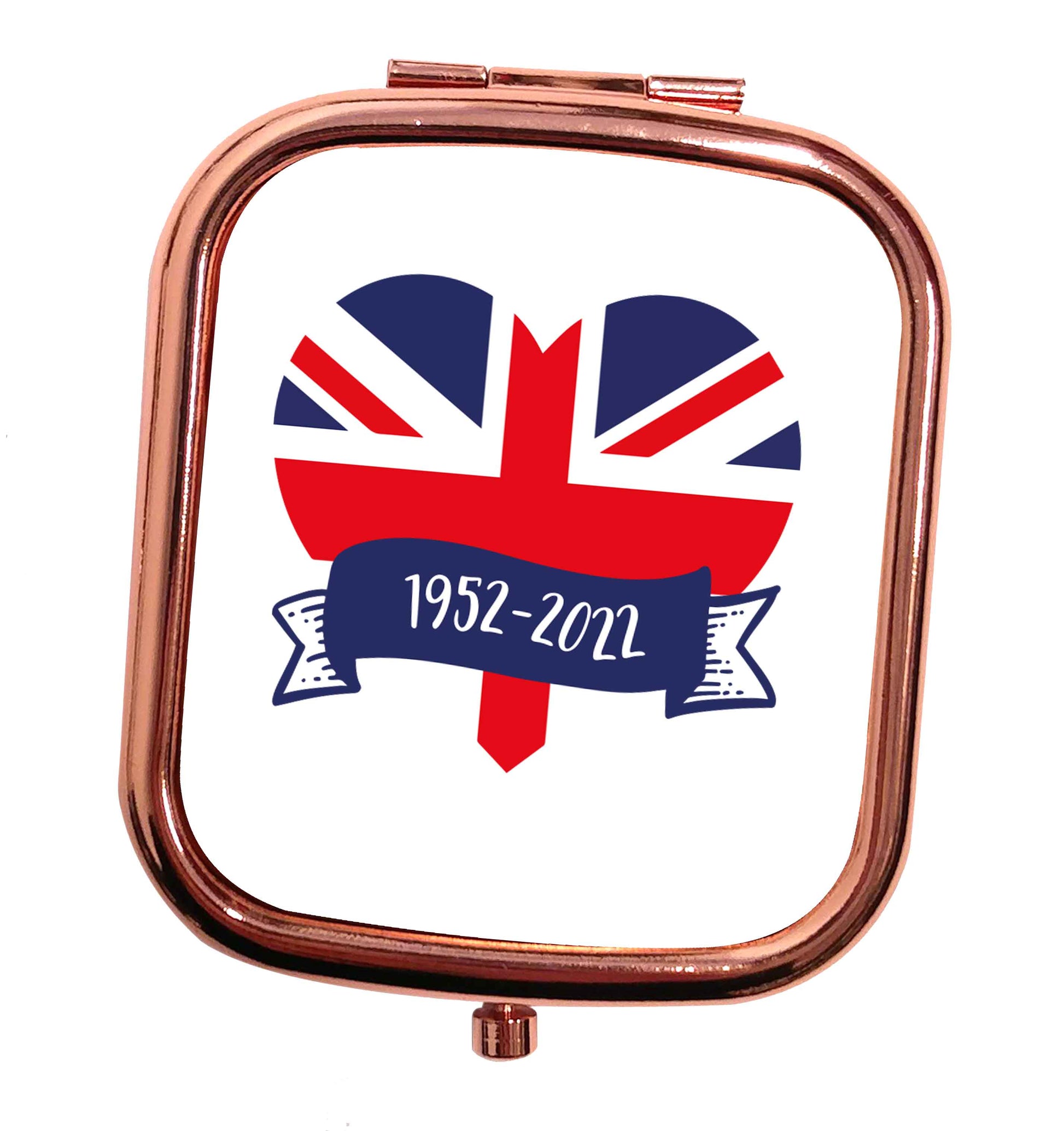 British flag heart Queens jubilee rose gold square pocket mirror