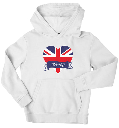 British flag heart Queens jubilee children's white hoodie 12-13 Years