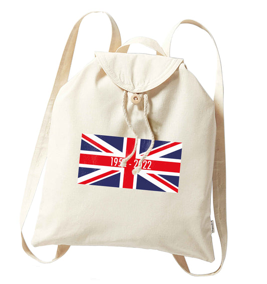 British flag Queens jubilee organic cotton backpack tote with wooden buttons in natural