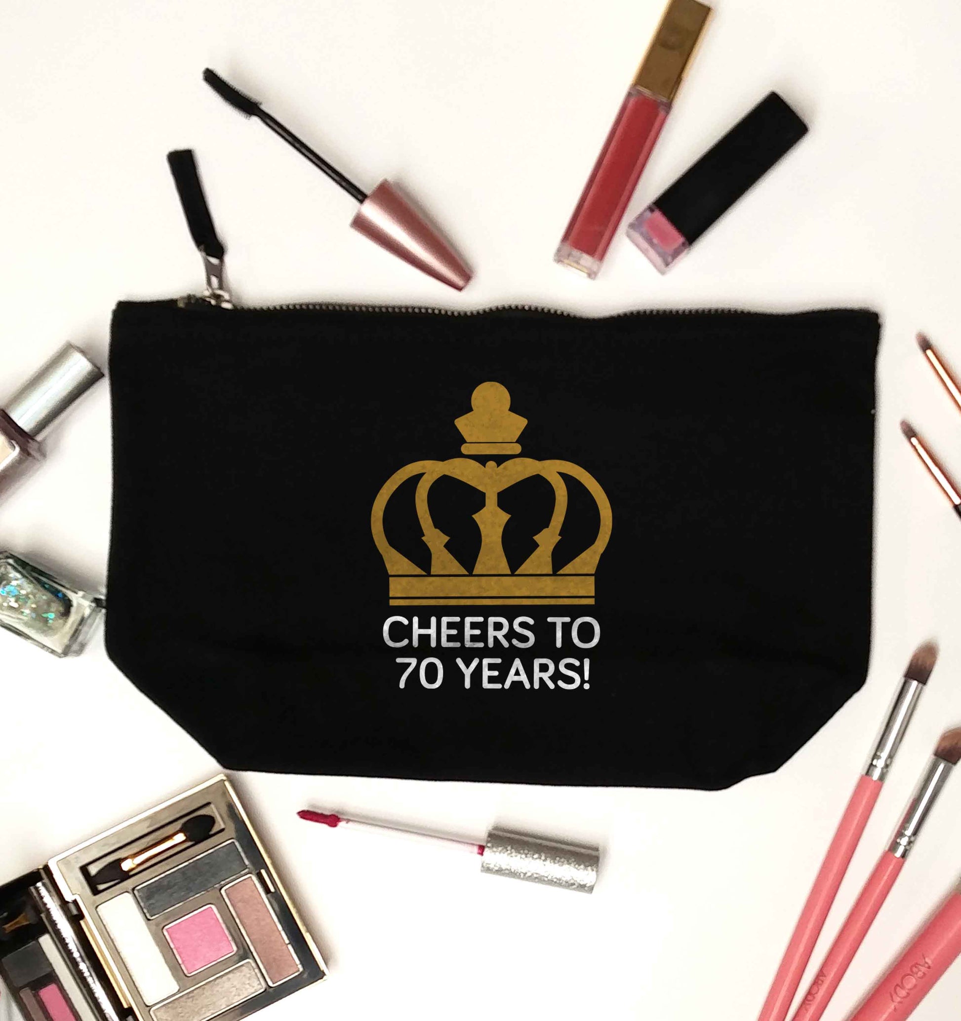 Cheers to 70 years! black makeup bag