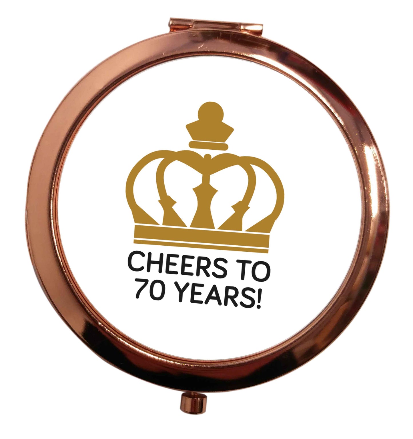 Cheers to 70 years! rose gold circle pocket mirror
