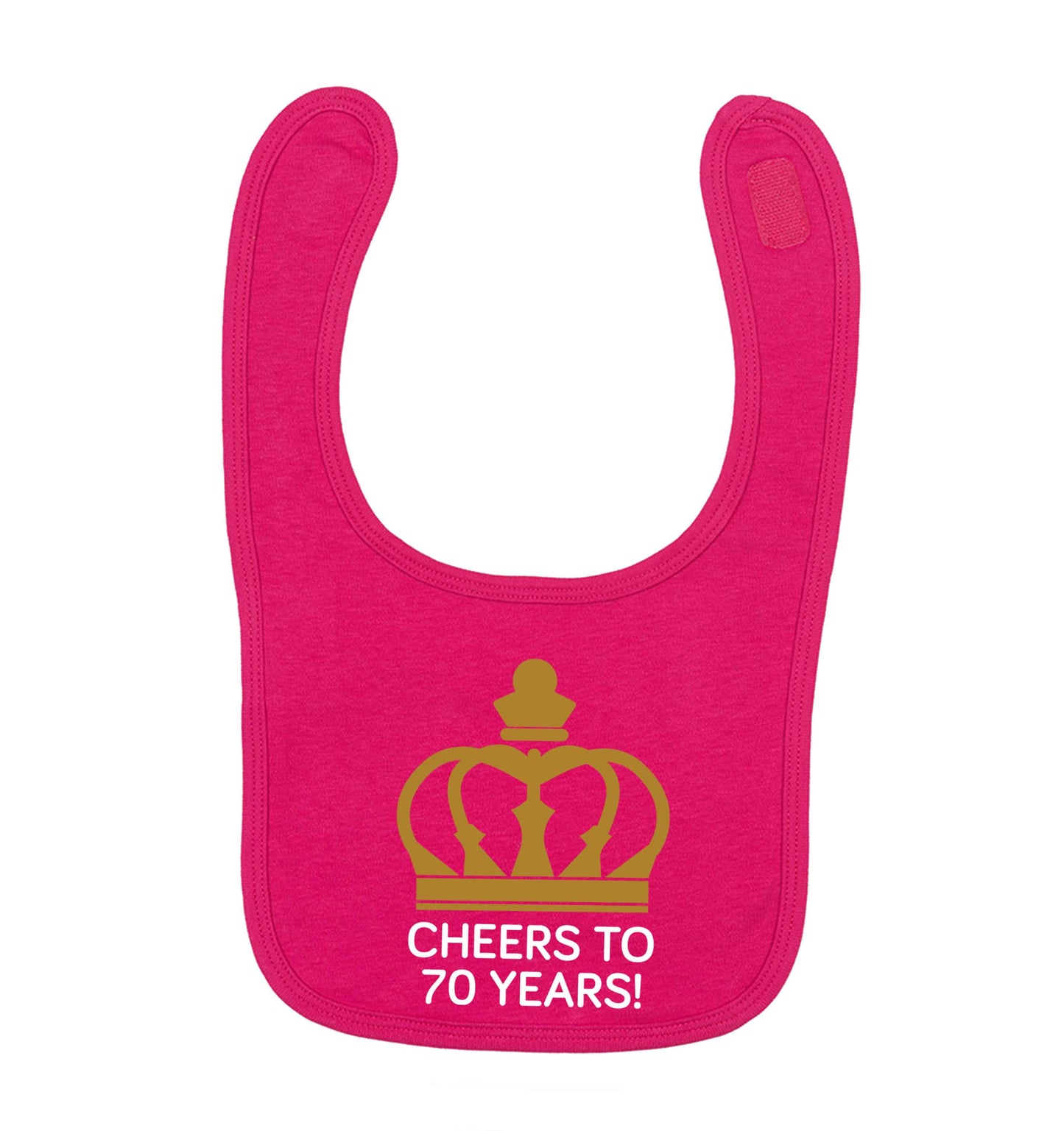 Cheers to 70 years! dark pink baby bib