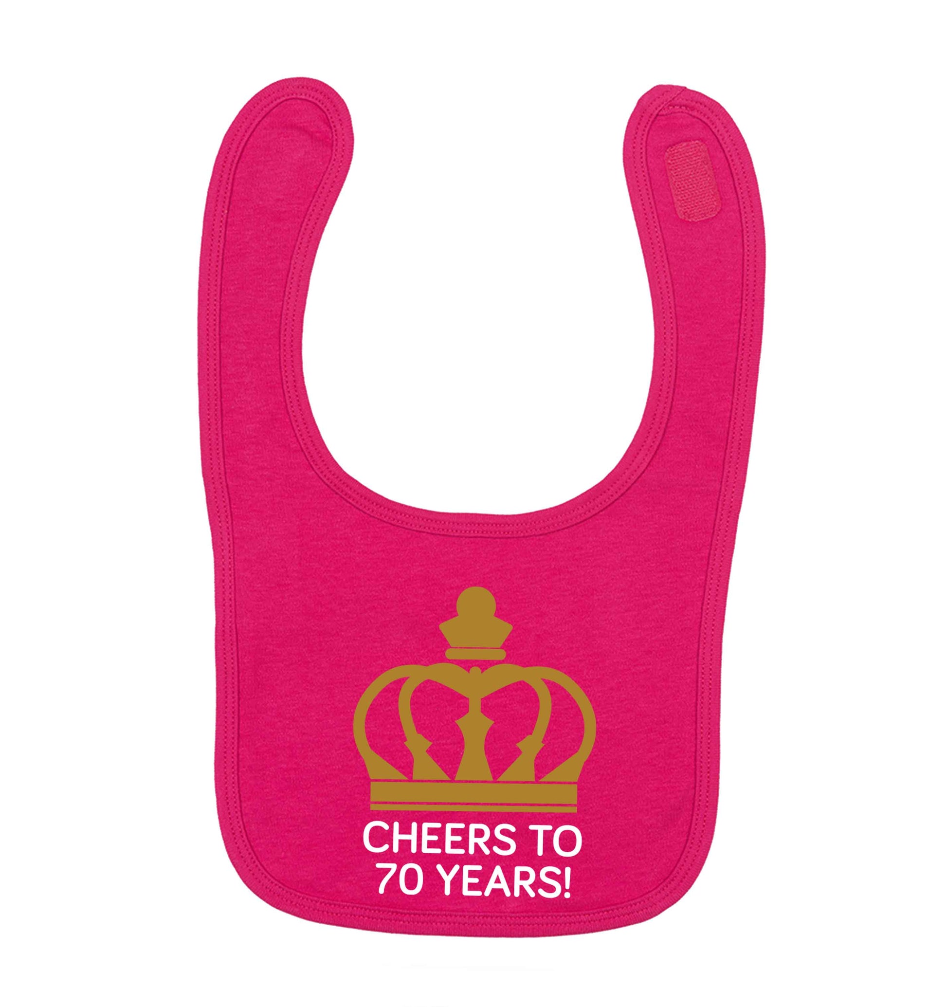Cheers to 70 years! dark pink baby bib