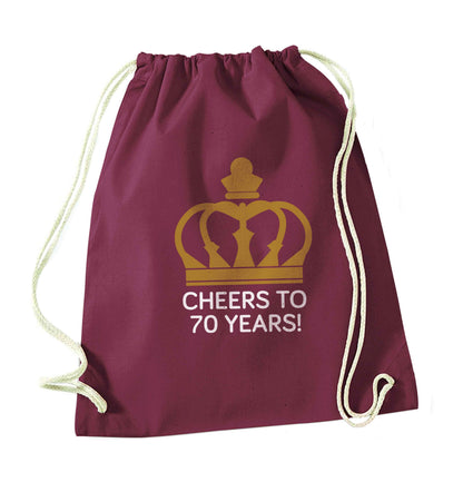 Cheers to 70 years! maroon drawstring bag