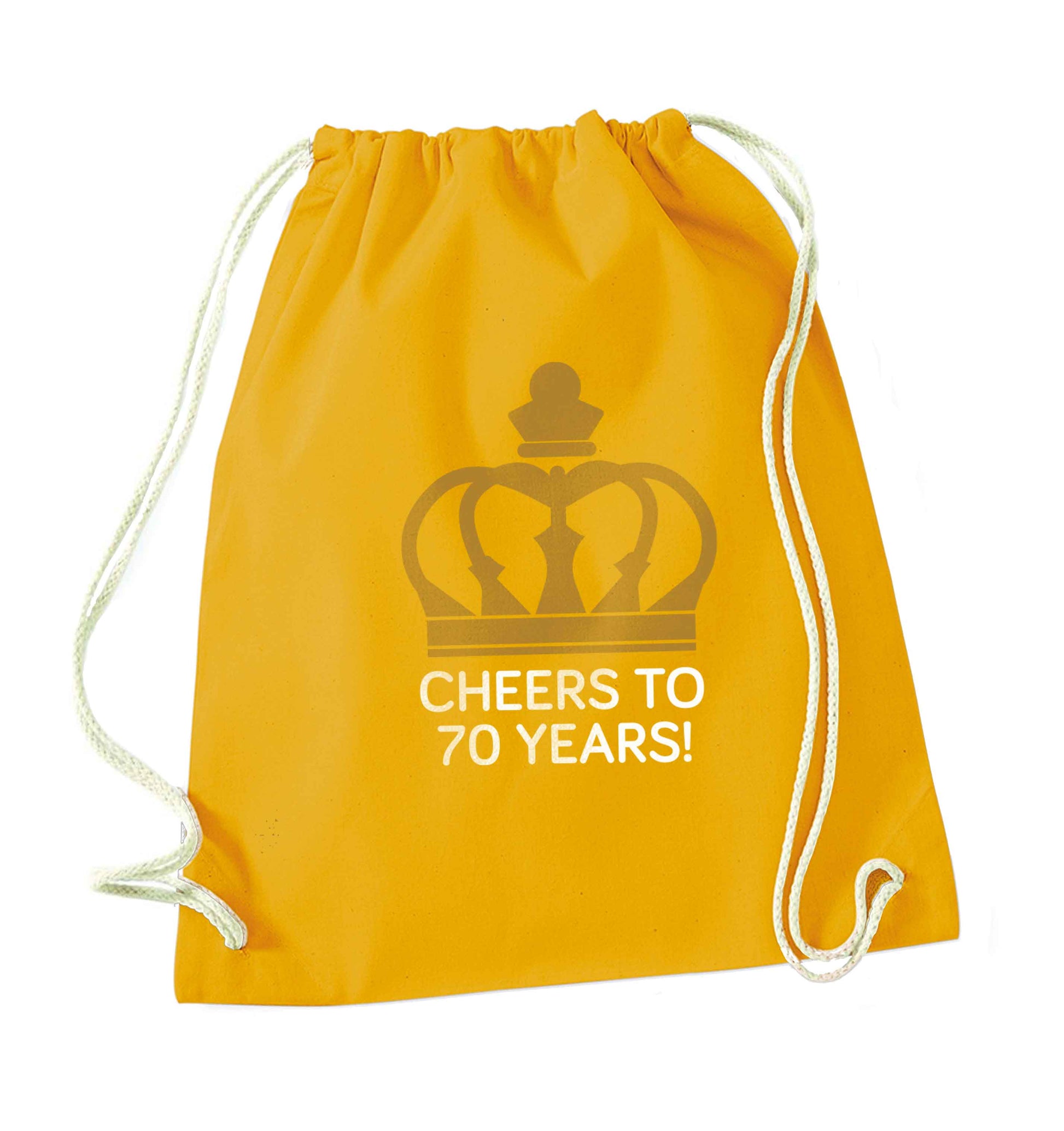 Cheers to 70 years! mustard drawstring bag