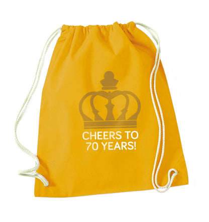 Cheers to 70 years! mustard drawstring bag