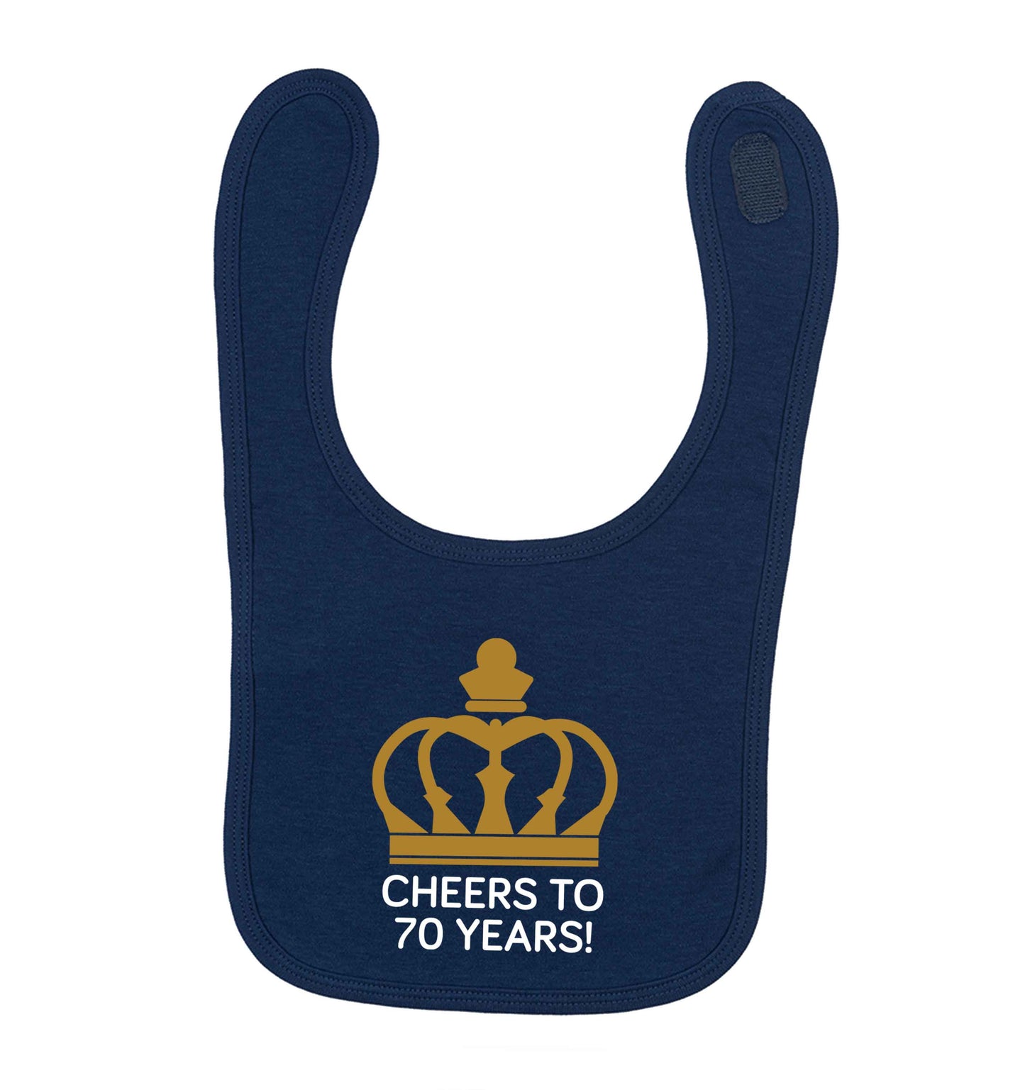 Cheers to 70 years! navy baby bib