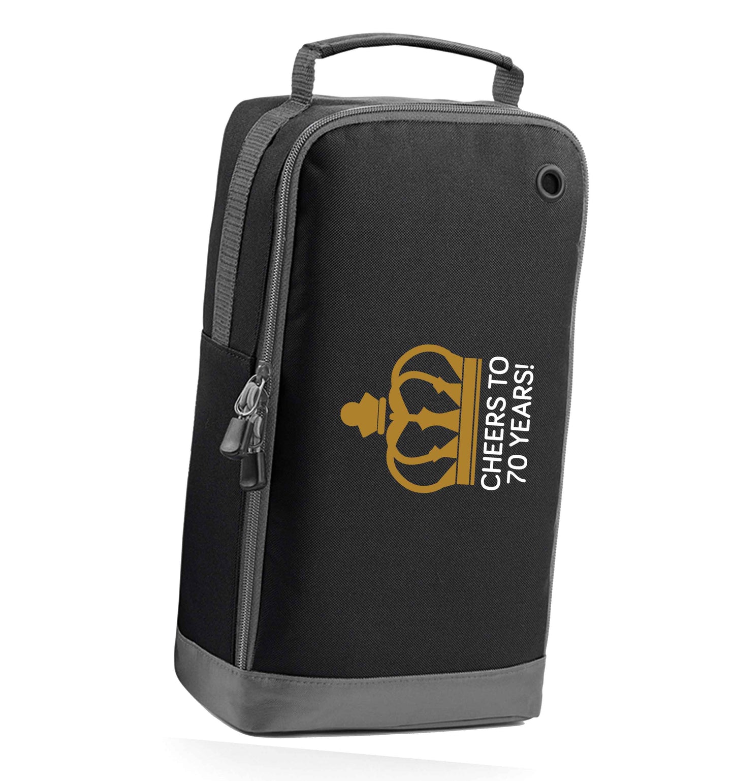 Cheers to 70 years! black sports shoe bag horizontal print