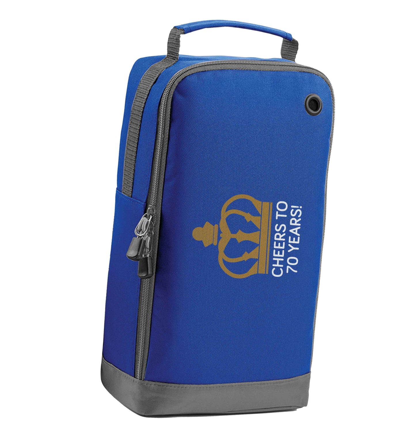 Cheers to 70 years! blue sports shoe bag horizontal print