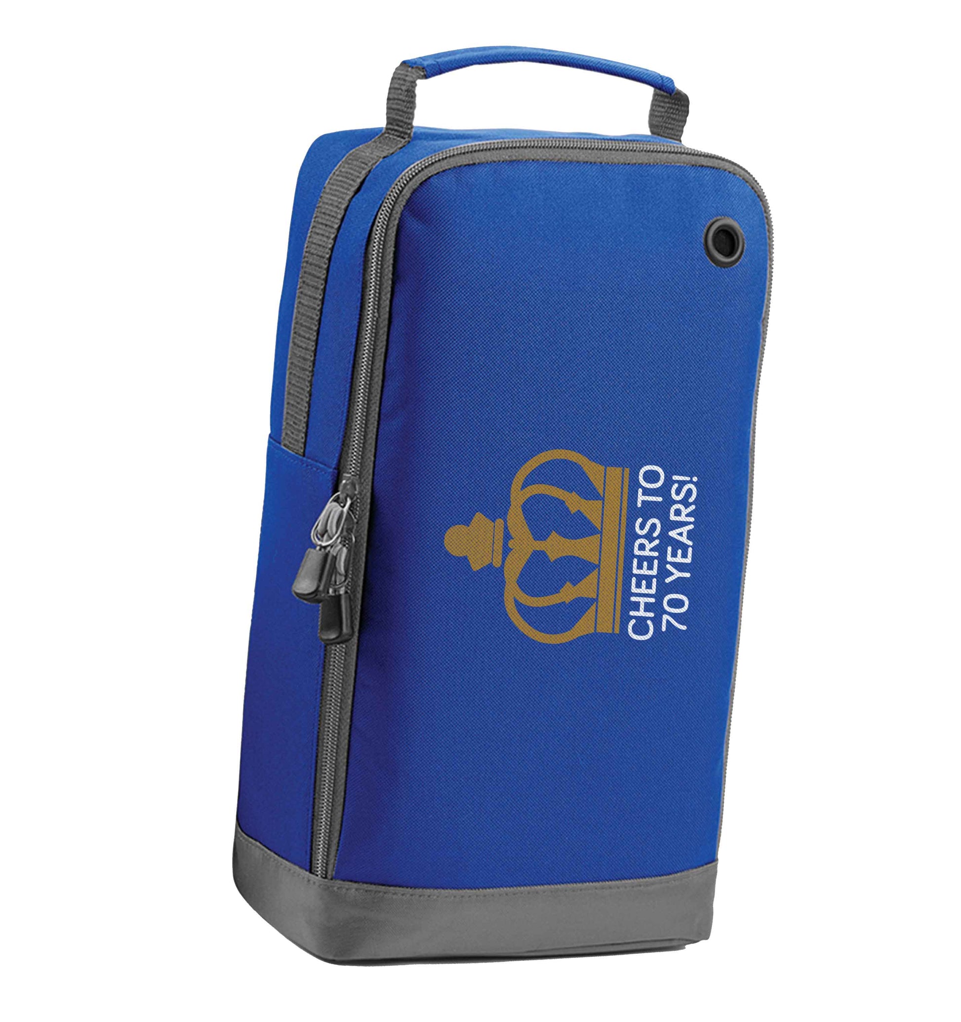 Cheers to 70 years! blue sports shoe bag horizontal print