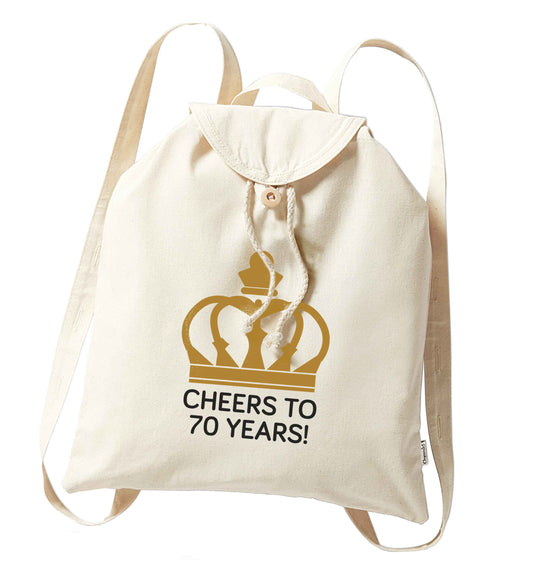 Cheers to 70 years! organic cotton backpack tote with wooden buttons in natural