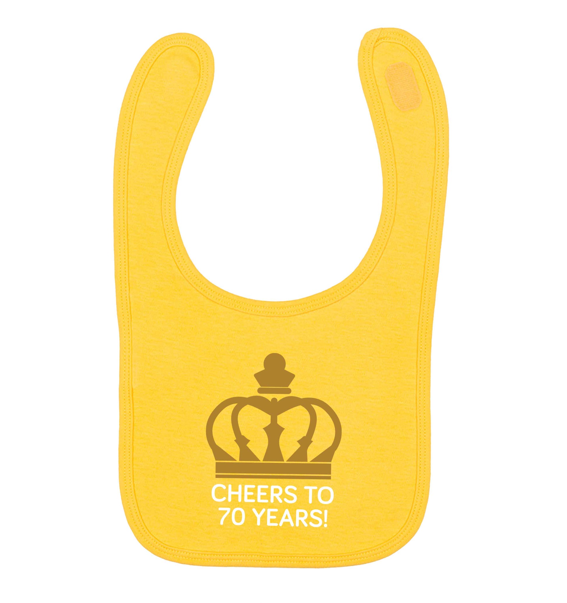 Cheers to 70 years! yellow baby bib