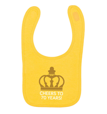 Cheers to 70 years! yellow baby bib