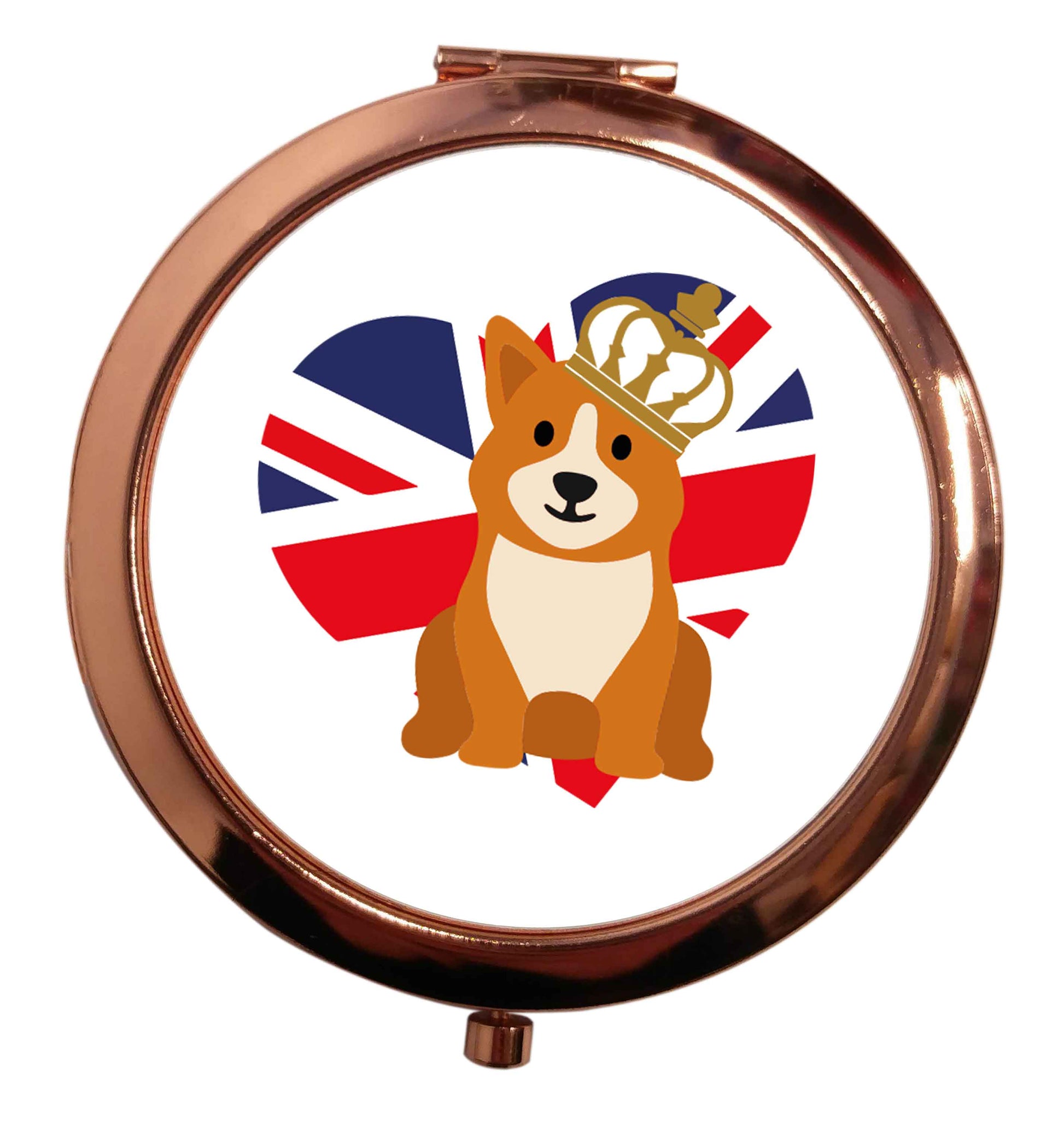 British corgi and flag rose gold circle pocket mirror