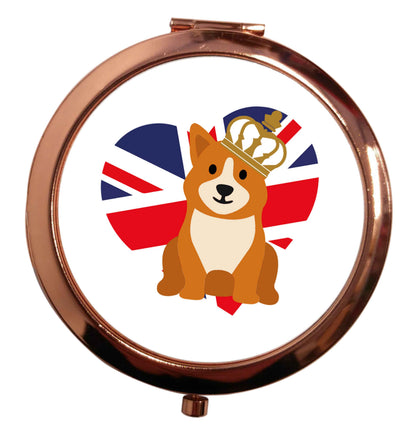 British corgi and flag rose gold circle pocket mirror