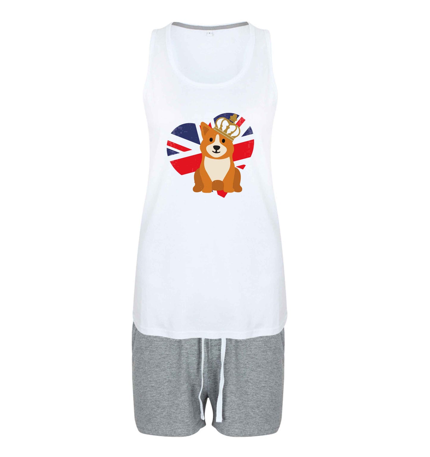 British corgi and flag size XL women's pyjama shorts set in pink 