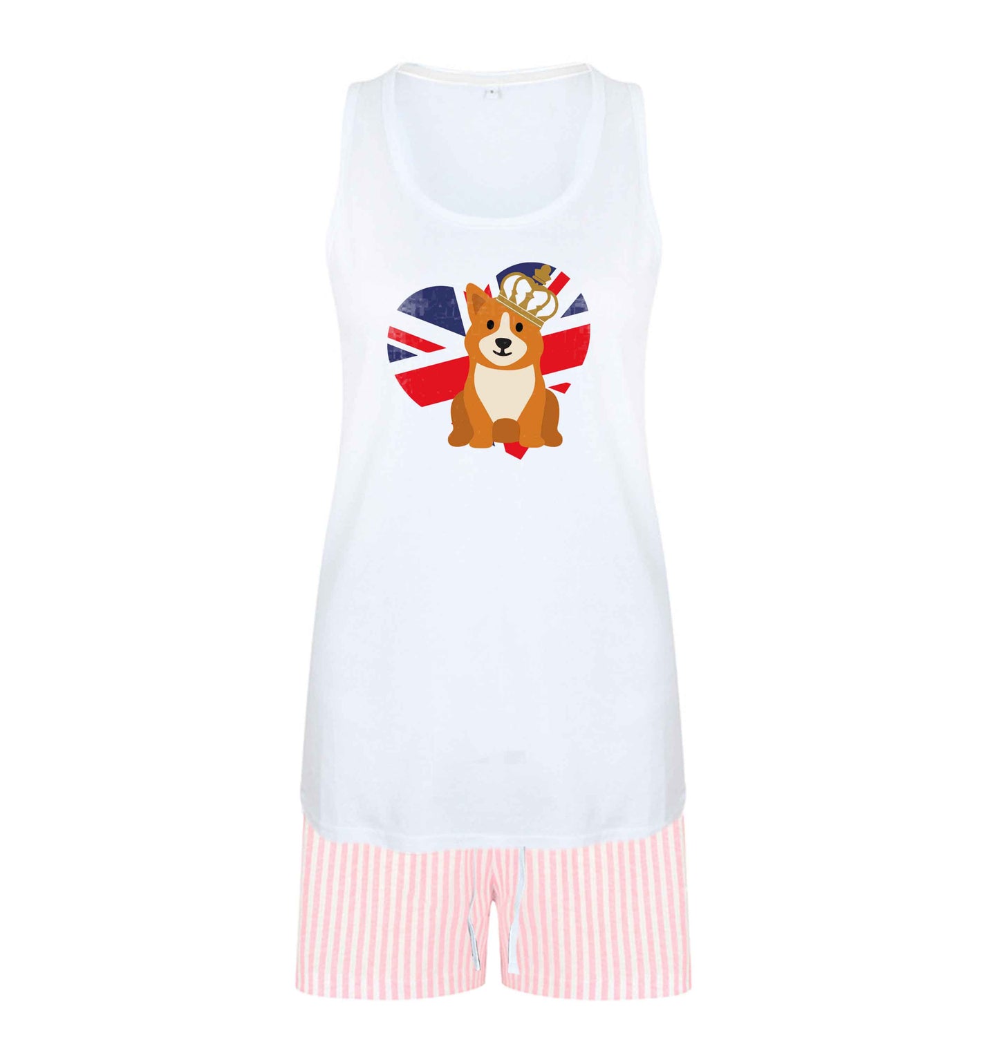 British corgi and flag size XL women's pyjama shorts set in pink 