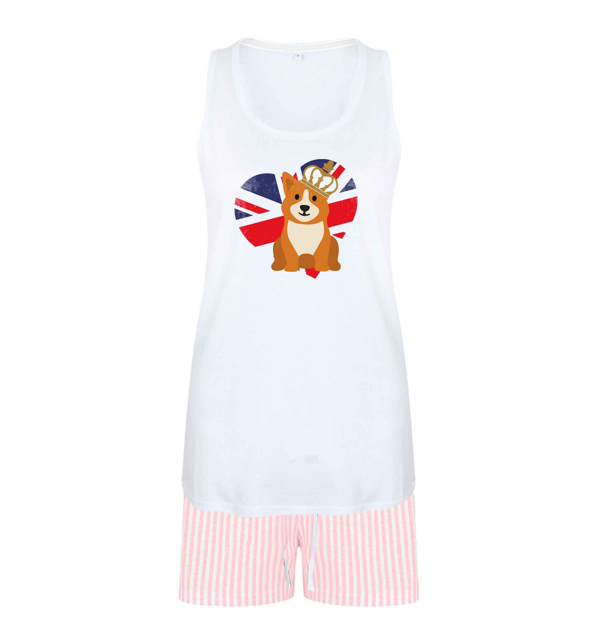 British corgi and flag size XL women's pyjama shorts set in pink 