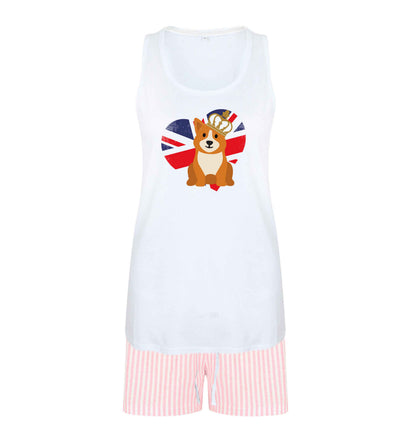 British corgi and flag size XL women's pyjama shorts set in pink 