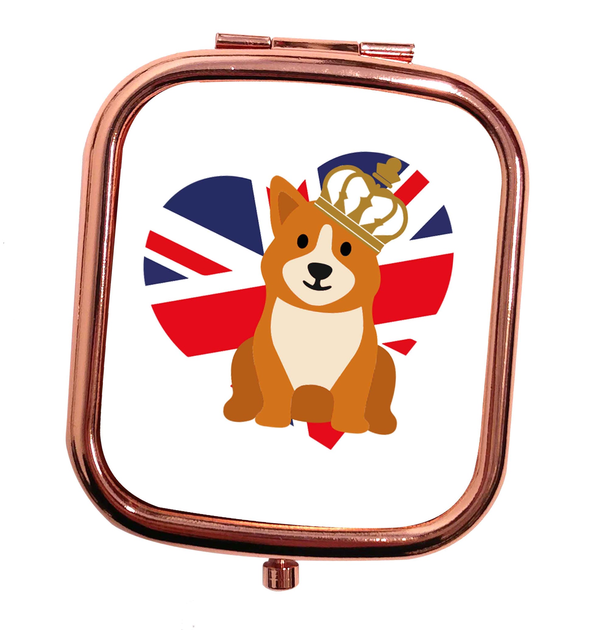 British corgi and flag rose gold square pocket mirror