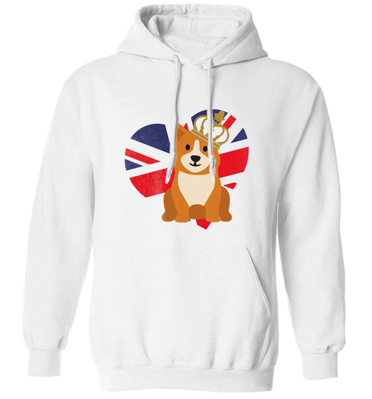 British corgi and flag adults unisex white hoodie 2XL