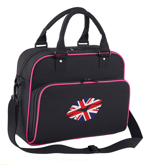 British flag kiss children's dance bag black with pink detail