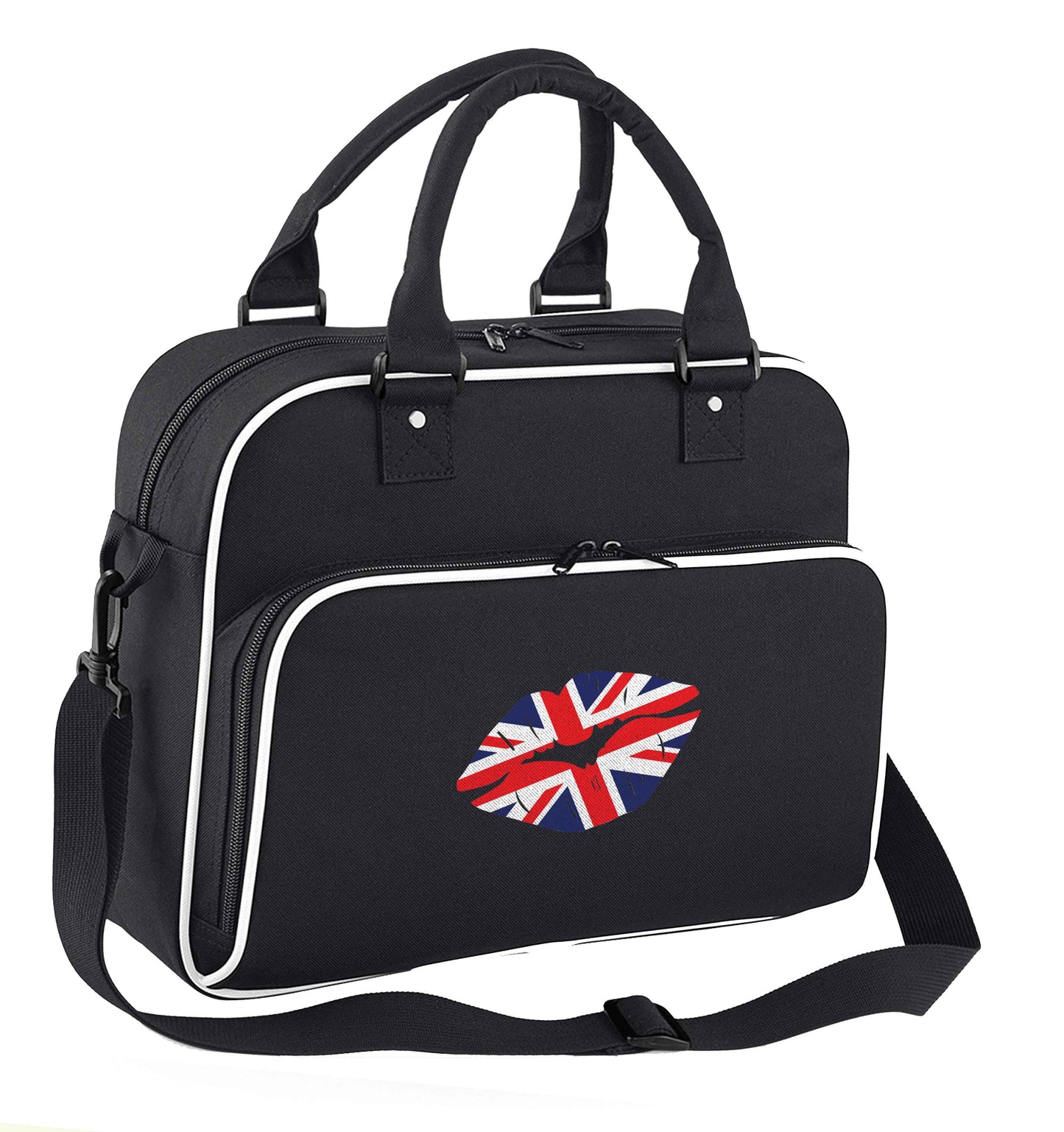 British flag kiss children's dance bag black with white detail
