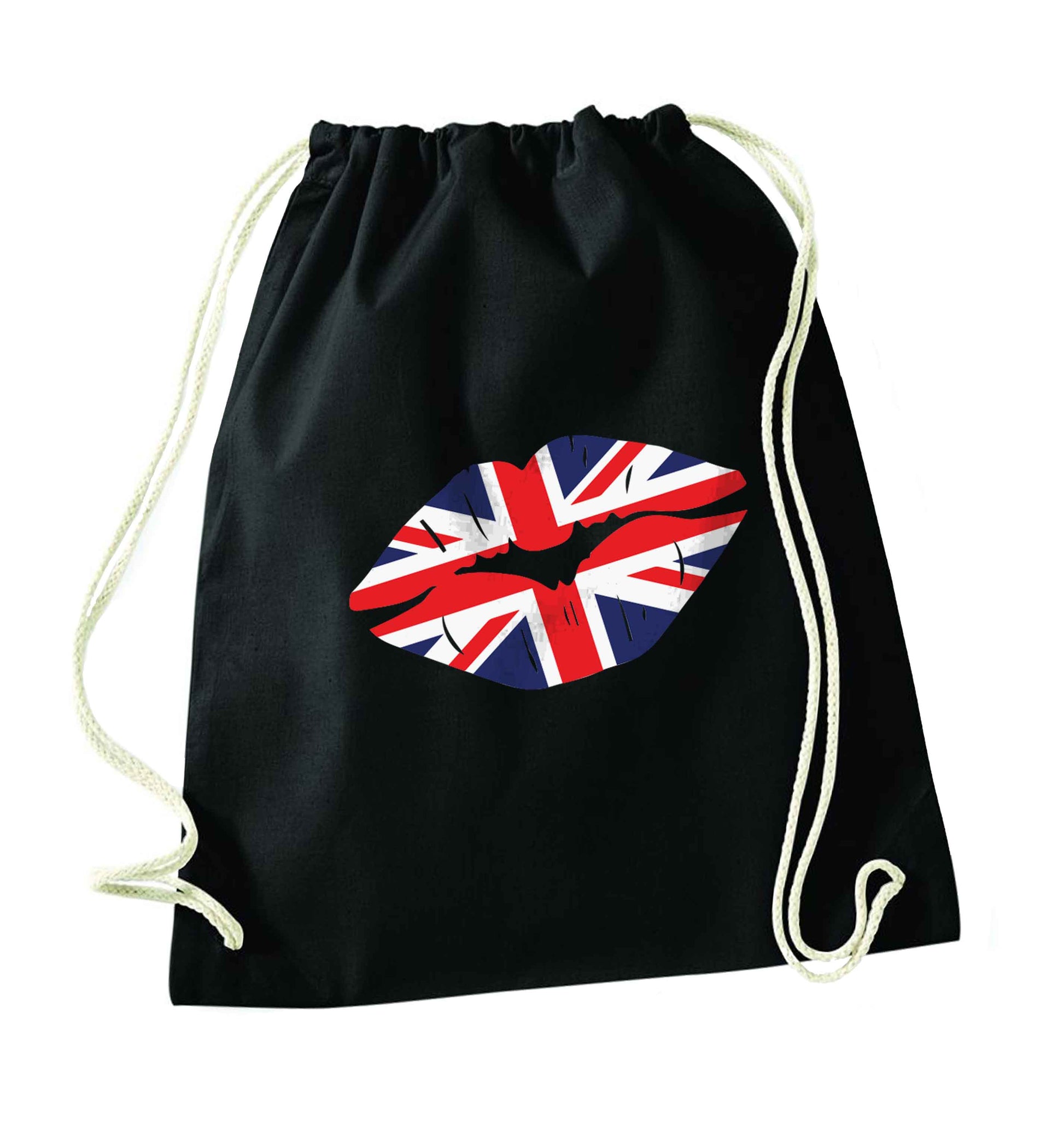 British flag kiss black drawstring bag