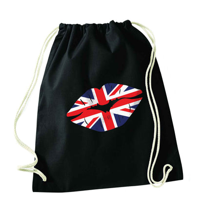 British flag kiss black drawstring bag