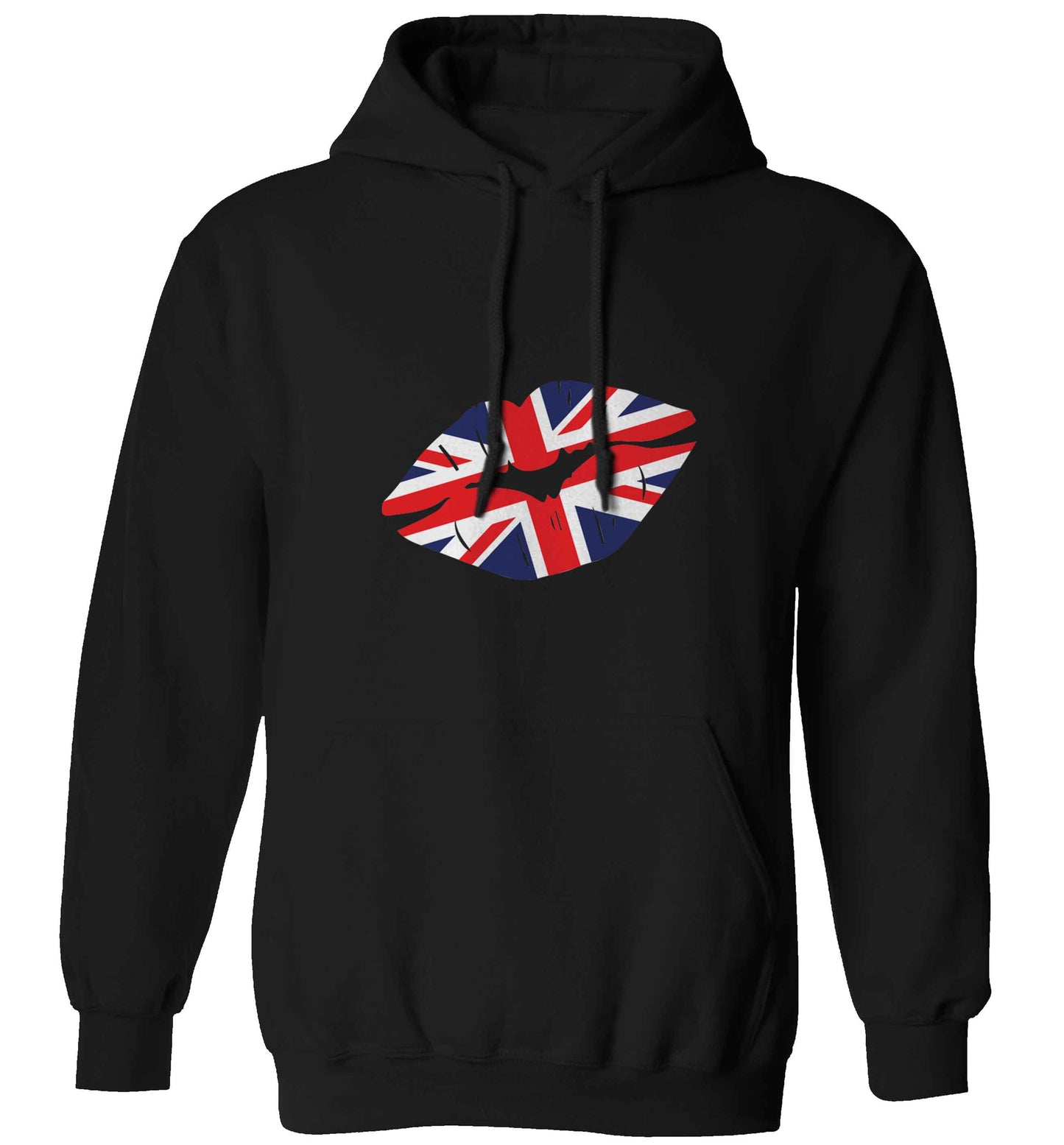 British flag kiss adults unisex black hoodie 2XL