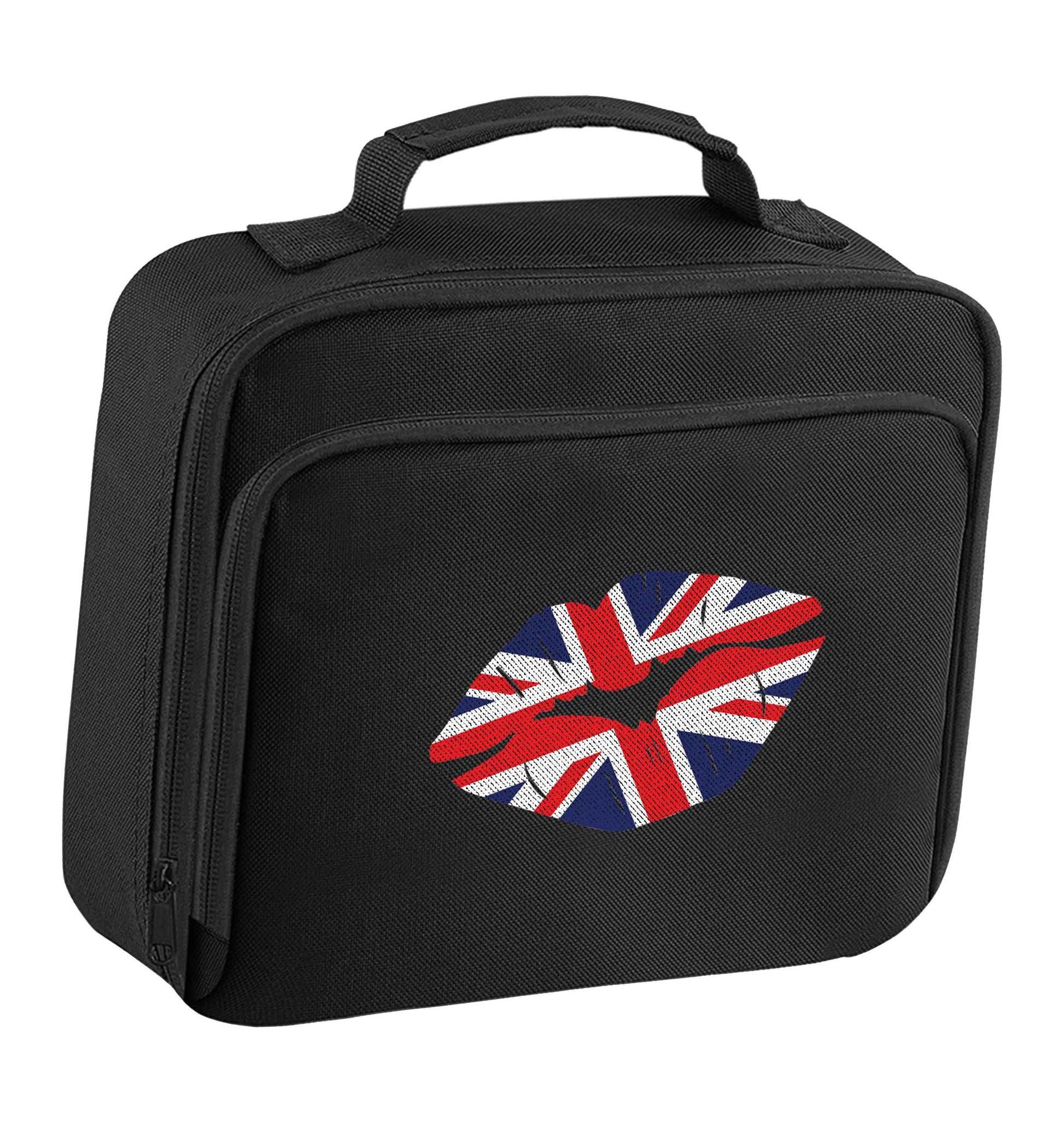 British flag kiss insulated black lunch bag cooler