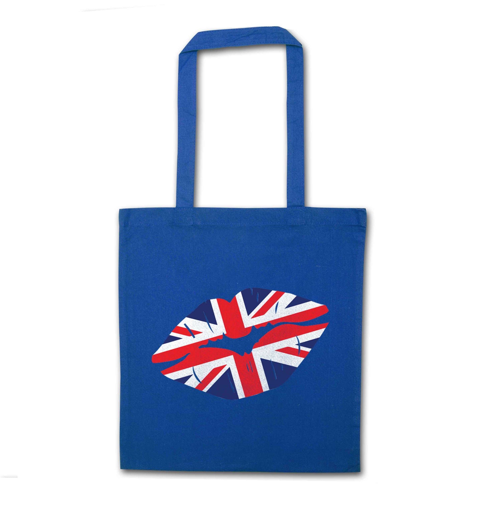 British flag kiss blue tote bag