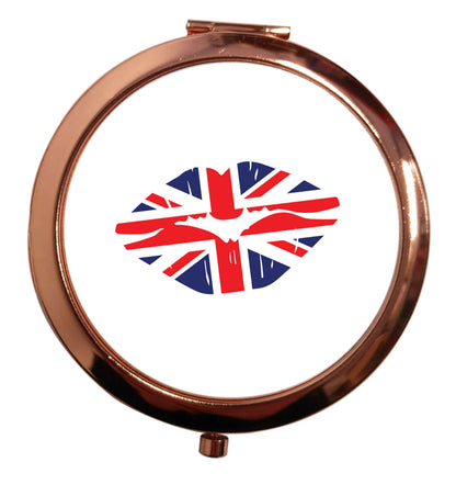 British flag kiss rose gold circle pocket mirror