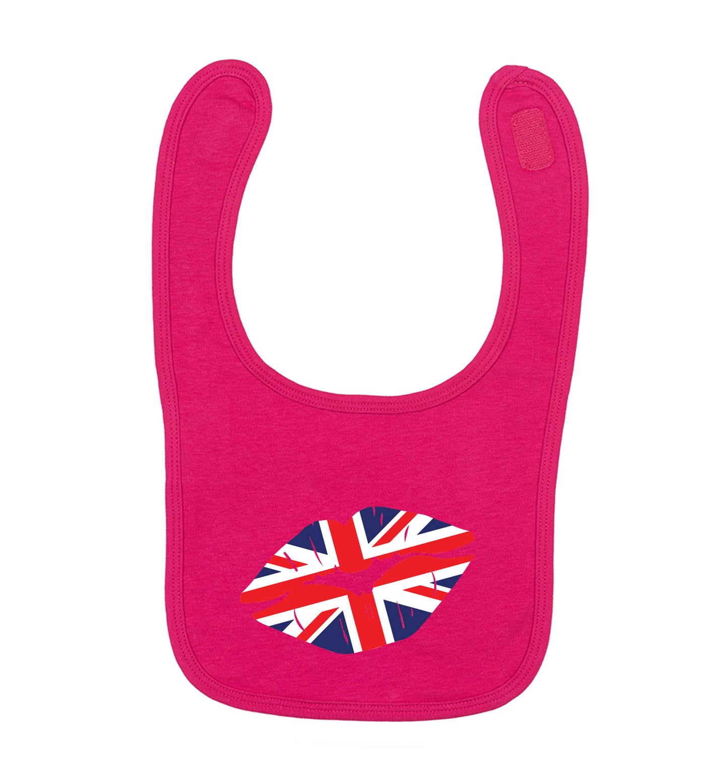 British flag kiss dark pink baby bib