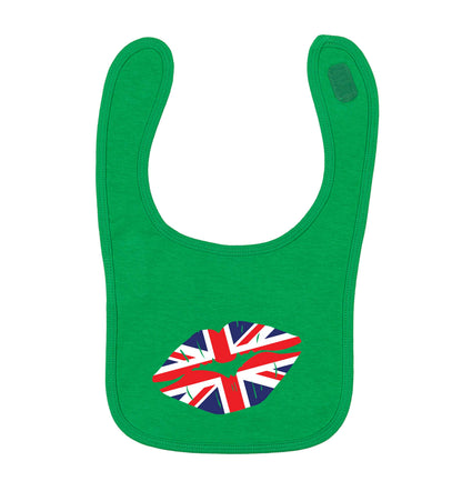 British flag kiss green baby bib