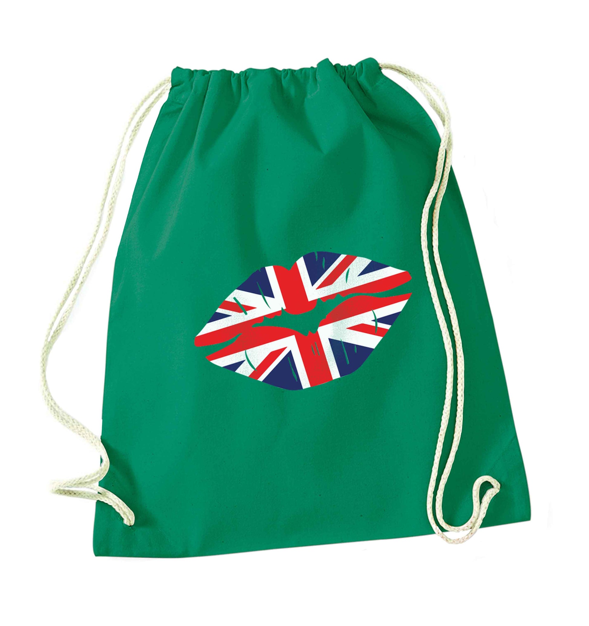 British flag kiss green drawstring bag