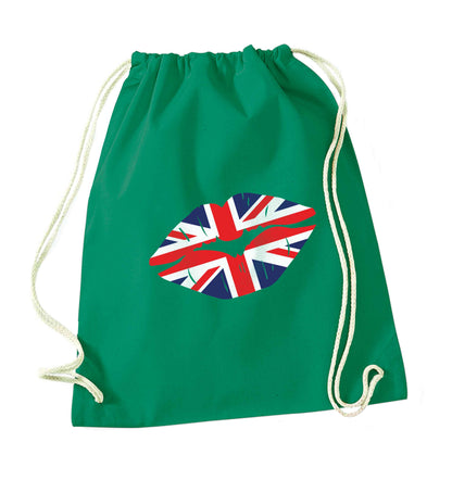 British flag kiss green drawstring bag