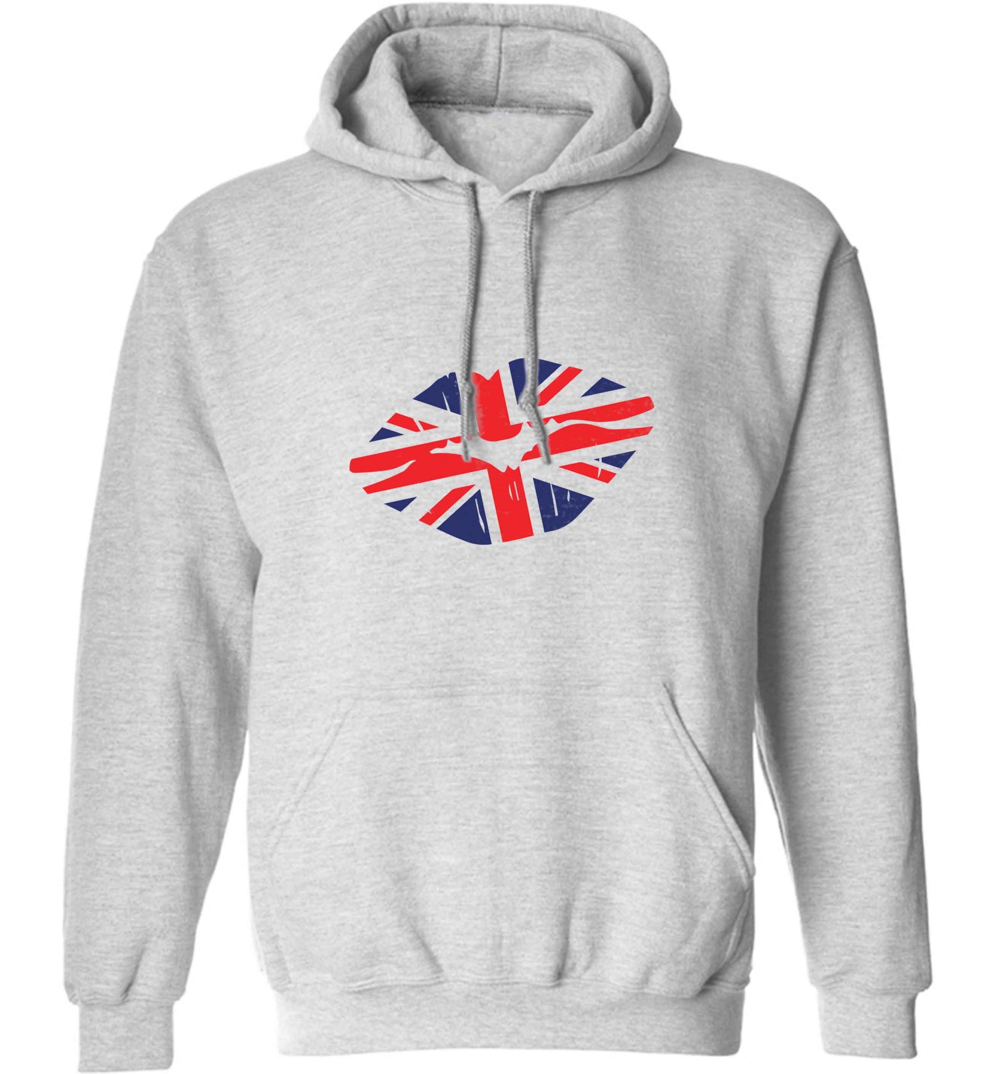 British flag kiss adults unisex grey hoodie 2XL