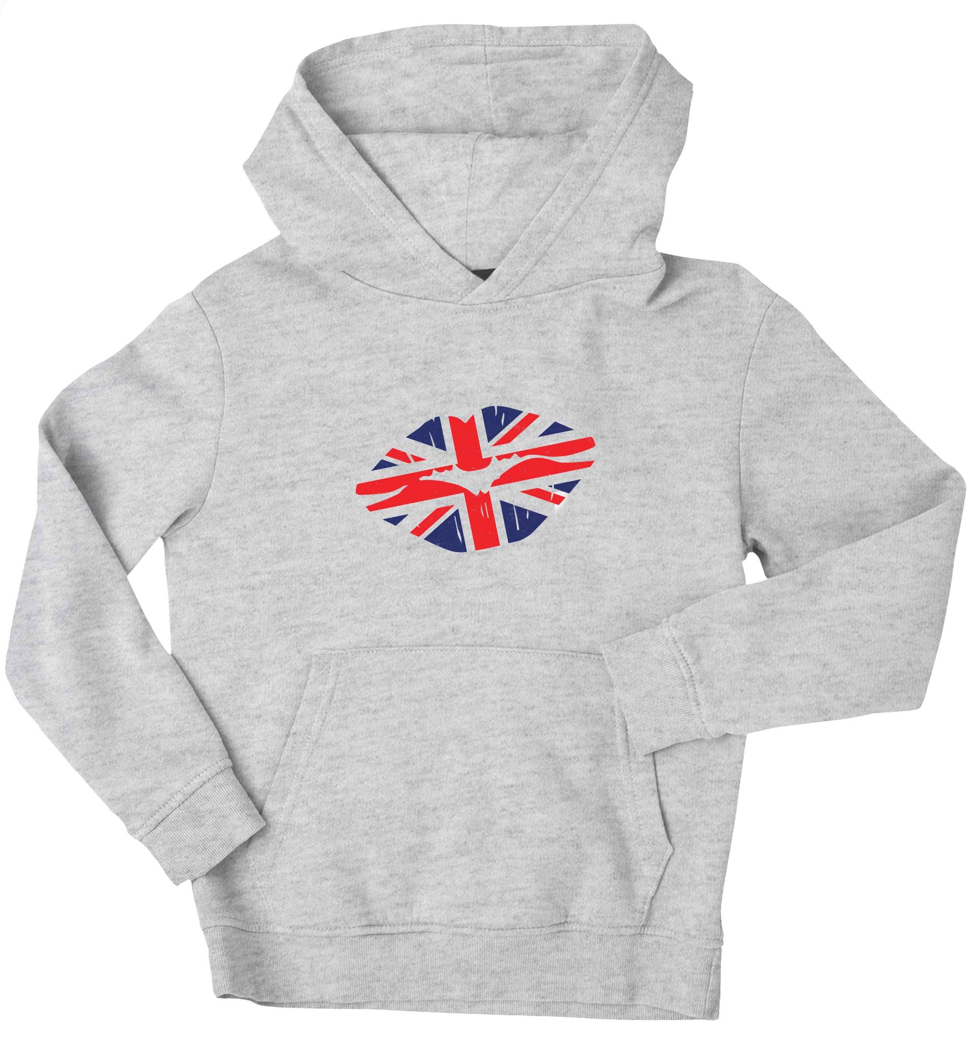 British flag kiss children's grey hoodie 12-13 Years