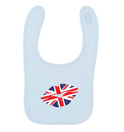 British flag kiss pale blue baby bib