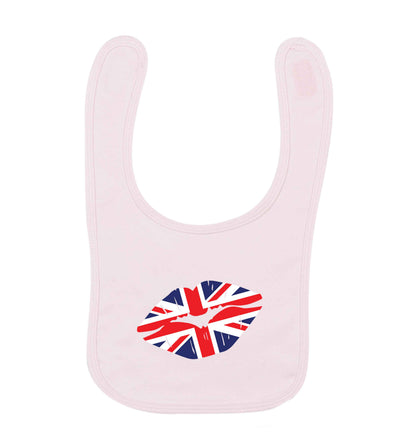 British flag kiss pale pink baby bib
