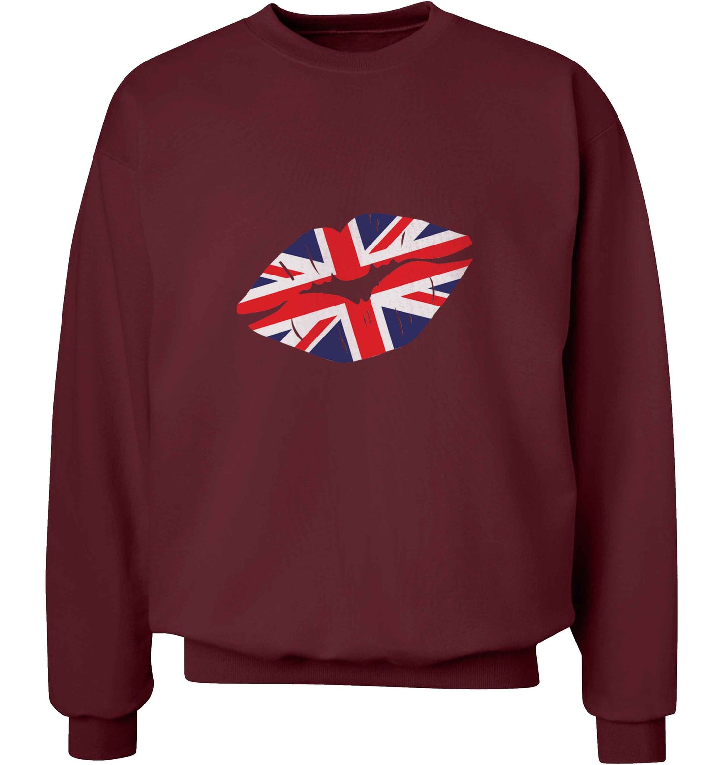 British flag kiss adult's unisex maroon sweater 2XL