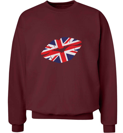 British flag kiss adult's unisex maroon sweater 2XL