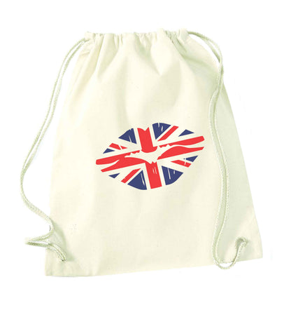 British flag kiss natural drawstring bag