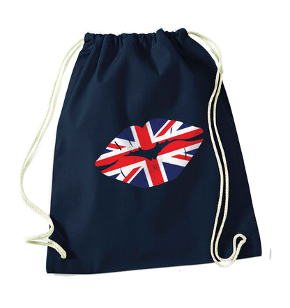British flag kiss navy drawstring bag