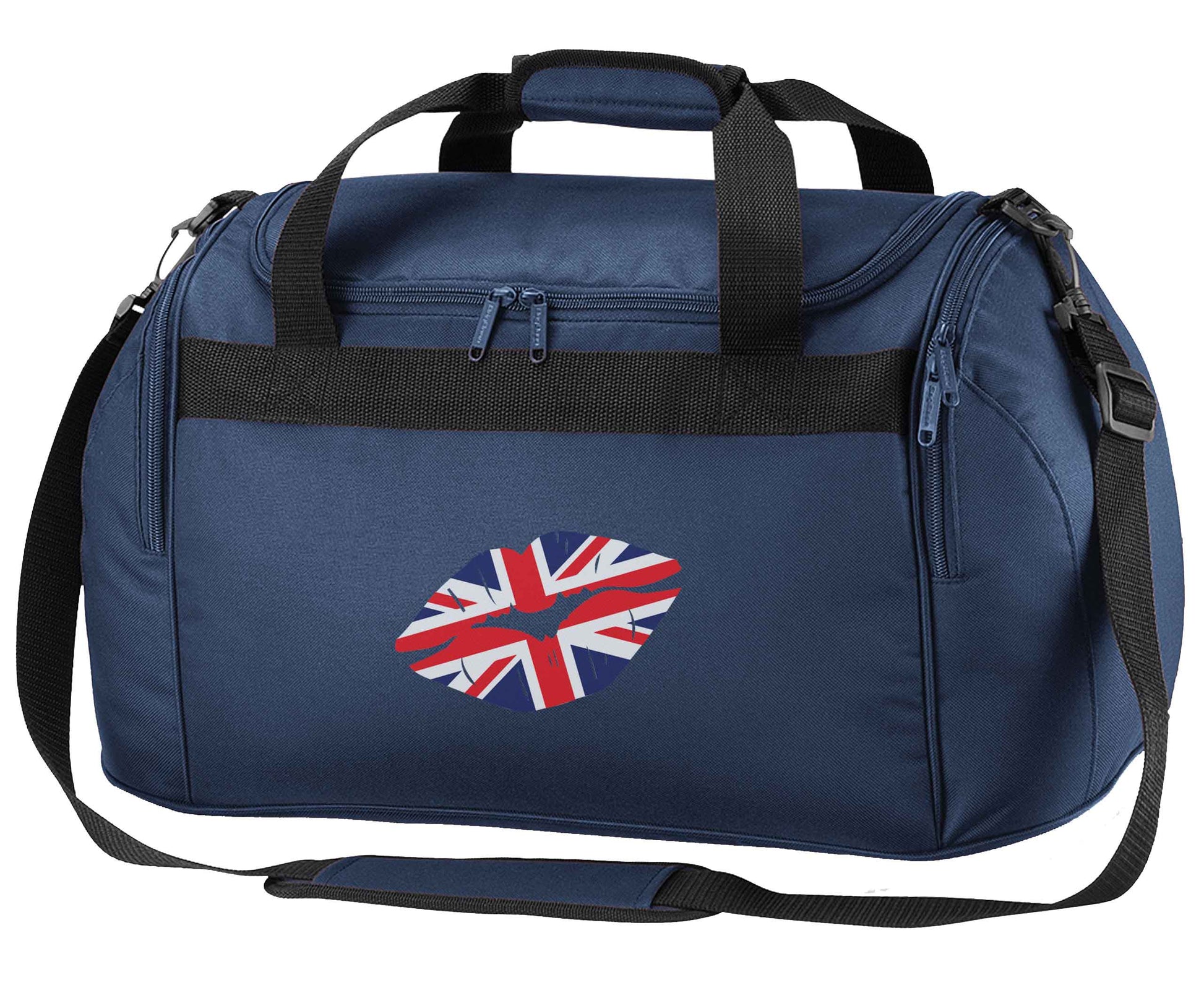 British flag kiss navy holdall / duffel bag